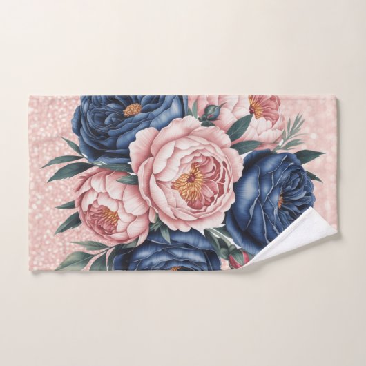 Navy Blue und Rose Gold Floral Badhandtuch Set (Handtuch)