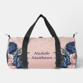 Navy Blue und Rose Gold Floral Duffle Bag (Vorderseite)