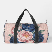 Navy Blue und Rose Gold Floral Duffle Bag (Rückseite)