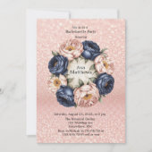 Navy Blue und Rose Gold Floral Junggeselinnen-Absc Einladung (Vorderseite)