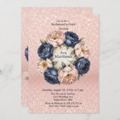 Navy Blue und Rose Gold Floral Junggeselinnen-Absc Einladung (Vorne/Hinten)