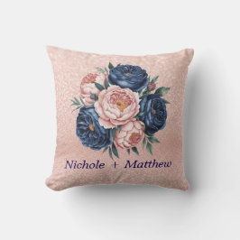 Navy Blue und Rose Gold Floral Kissen