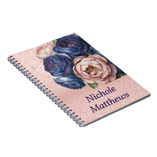 Navy Blue und Rose Gold Floral Notizblock (Rechte Seite)