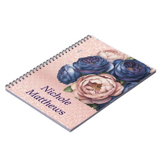 Navy Blue und Rose Gold Floral Notizblock (Linke Seite)