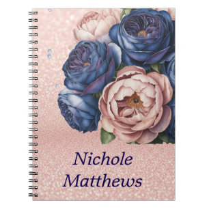 Navy Blue und Rose Gold Floral Notizblock