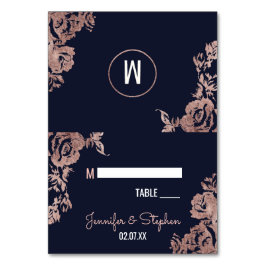 Navy Blue und Rose Gold Floral Platzkarten Tischnummer