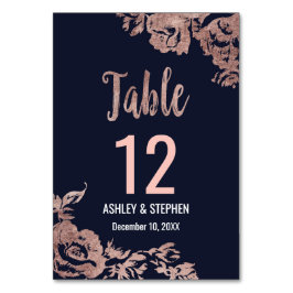 Navy Blue und Rose Gold Floral Tischnummern