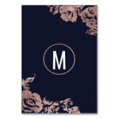 Navy Blue und Rose Gold Floral Tischnummern (Rückseite)