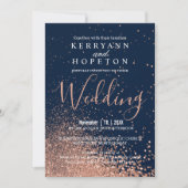 Navy Blue und Rose Gold Glitzer Einladung (Vorderseite)