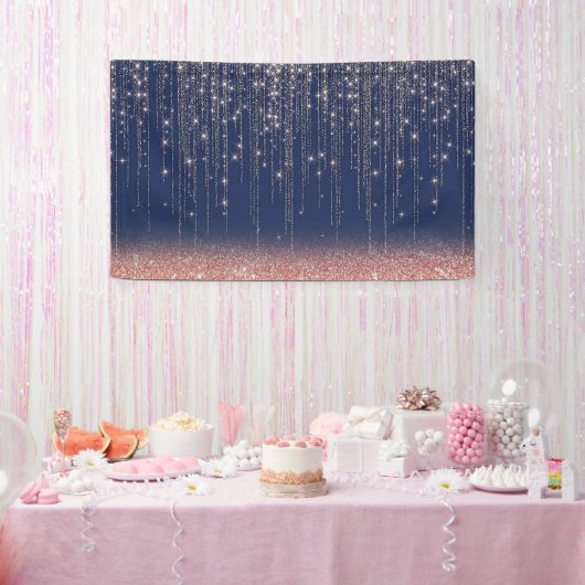 Navy Blue und Rose Gold Glitzer Sparkle Hintergrun Banner (Party)