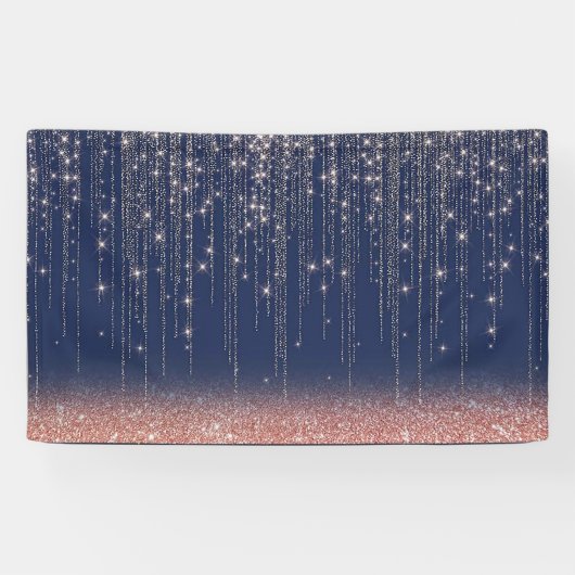 Navy Blue und Rose Gold Glitzer Sparkle Hintergrun Banner (Horizontal)