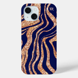 Navy Blue und Rose Gold Glitzer Zebra Monogram Case-Mate iPhone Hülle
