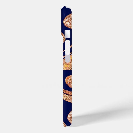 Navy Blue und Rose Gold Glitzer Zebra Monogram Case-Mate iPhone Hülle (Rückseite / Links)