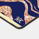 Navy Blue und Rose Gold Glitzer Zebra Monogram Schreibtischunterlage (Ecke)