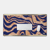 Navy Blue und Rose Gold Glitzer Zebra Monogram Schreibtischunterlage (Tastatur & Maus)