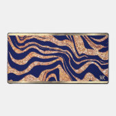 Navy Blue und Rose Gold Glitzer Zebra Monogram Schreibtischunterlage (Vorderseite)