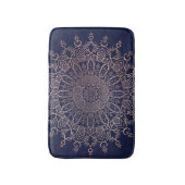 Navy Blue und Rose Gold Mandala Elegant Boho Badematte (Vorderseite Vertikal)