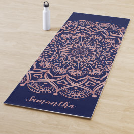 Navy Blue und Rose Gold Mandala Personalisiert Yogamatte