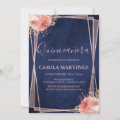 Navy Blue und Rose Gold Quinceanera Party Einladung (Vorderseite)
