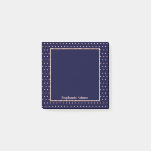 Navy Blue und Rose Gold Textured Polka Dot Muster Post-it Klebezettel (Vorderseite)