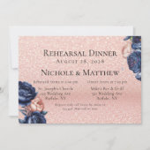 Navy Blue und Rosen Gold Flora Probe Dinner Einladung (Vorderseite)