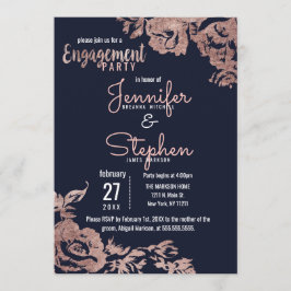 Navy Blue und Rosen Gold Floral Engagement Party Einladung