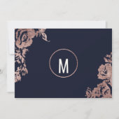 Navy Blue und Rosen Gold Floral Save the Date (Rückseite)
