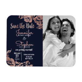 Navy Blue und Rosen Gold Floral Save the Date Magnet
