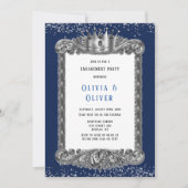 Navy Blue und Silber Frame Royal Engagement Party Einladung (Vorderseite)