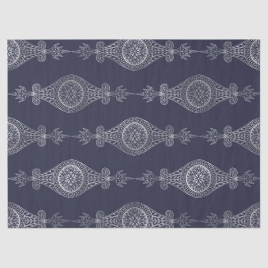 Navy Blue und Silver Abstrakt Boho Pattern Seidenpapier (Vorderseite)
