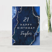 Navy Blue und Silver Agate Happy Birthday Karte (Vorderseite)