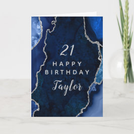Navy Blue und Silver Agate Happy Birthday Karte