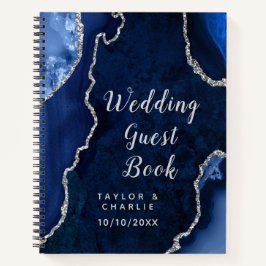 Navy Blue und Silver Agate Wedding Guest Book Notizblock