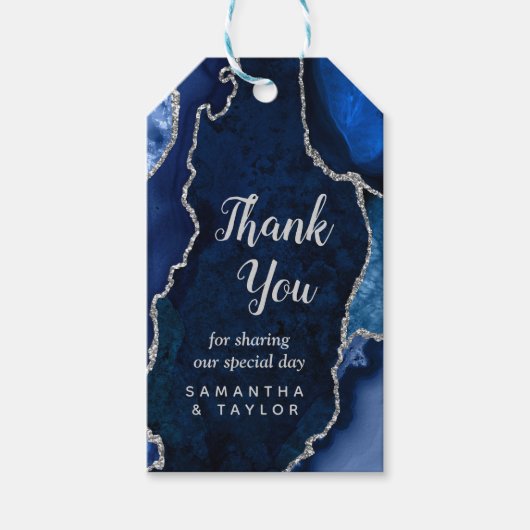 Navy Blue und Silver Agate Wedding Vielen Dank Geschenkanhänger (Vorderseite)