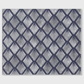 Navy Blue und Silver Art Deco Diamond Muster Geschenkpapier (Flach)