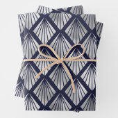 Navy Blue und Silver Art Deco Diamond Muster Geschenkpapier Set (Beispiel)