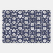 Navy Blue und Silver Art Deco Muschel Muster Geschenkpapier Set (Vorderseite 3)