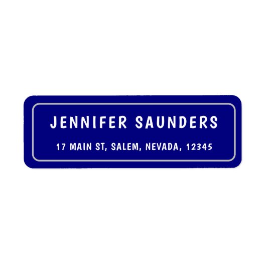 Navy Blue und Silver Border Moderne Rücksendeadres (Vorne)