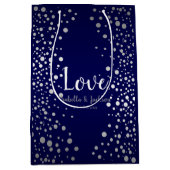 Navy Blue und Silver Confetti Dots Mittlere Geschenktüte (Vorderseite)