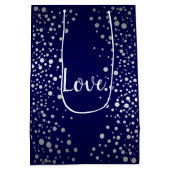 Navy Blue und Silver Confetti Dots Mittlere Geschenktüte (Rückseite)