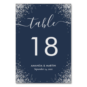 Navy Blue und Silver Confetti Wedding Tischnummer