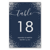 Navy Blue und Silver Confetti Wedding Tischnummer (Rückseite)