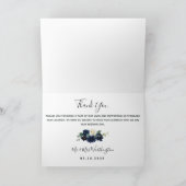 Navy Blue und Silver Elegant Floral Wedding Foto Dankeskarte (Innenseite)