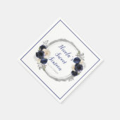 Navy Blue und Silver Elegante Blume 16 . Geburtsta Serviette (Ecke)
