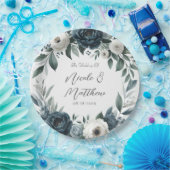 Navy Blue und Silver Elegante Elfenbeinblumenhochz Pappteller (Party)