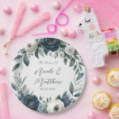 Navy Blue und Silver Elegante Elfenbeinblumenhochz Pappteller (Party)