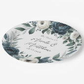 Navy Blue und Silver Elegante Elfenbeinblumenhochz Pappteller (Schrägansicht)