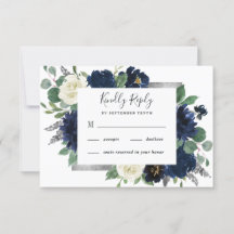 Navy Blue und Silver Elegante Elfenbeinblumenhochz