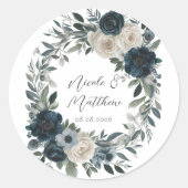 Navy Blue und Silver Elegante Elfenbeinblumenhochz Runder Aufkleber (Vorderseite)
