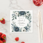 Navy Blue und Silver Elegante Elfenbeinblumenhochz Serviette (Beispiel)